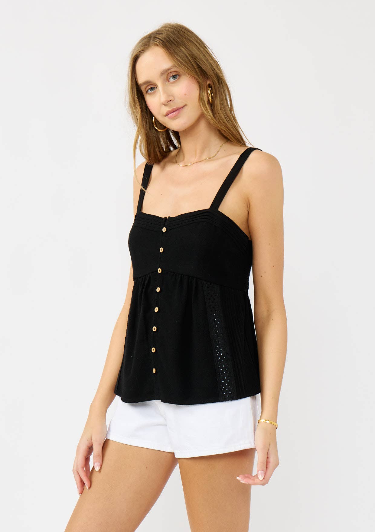 Lace Trim Button-Down Sleeveless Tank