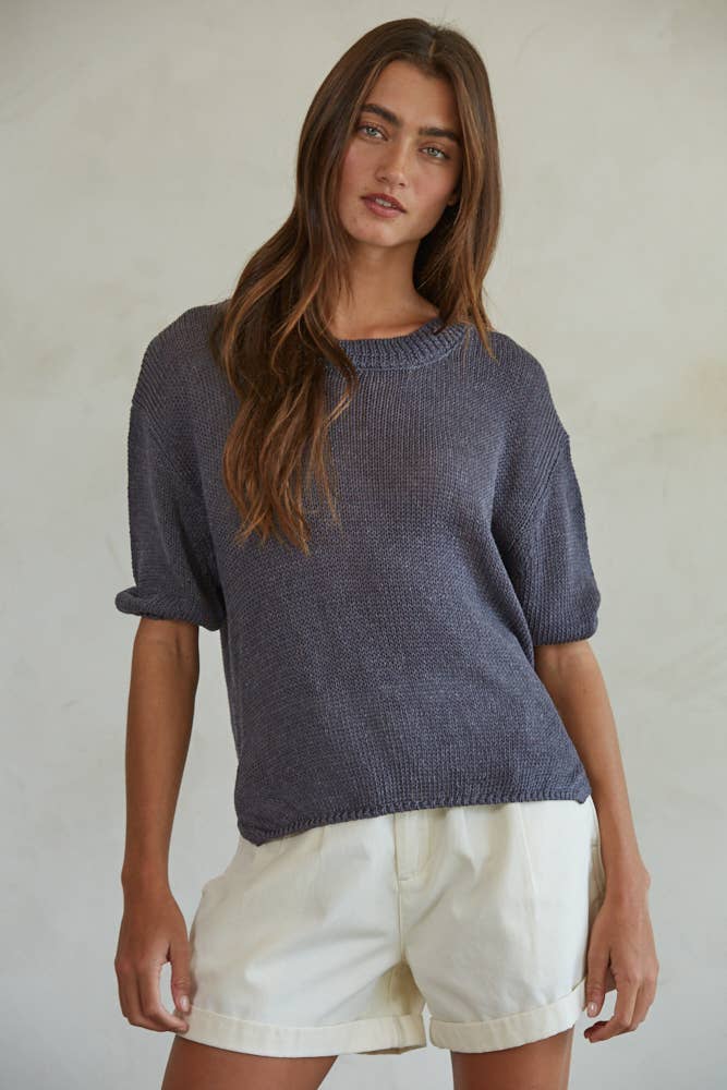 Knit Sweater Crew Neck Drop Shoulder Top