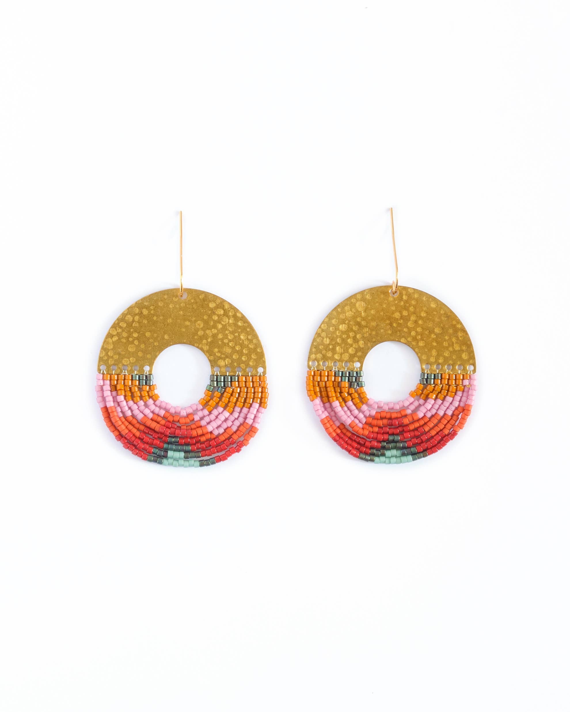 Beaded Handwoven Organic Circular Fringe Earrings (Lilac)