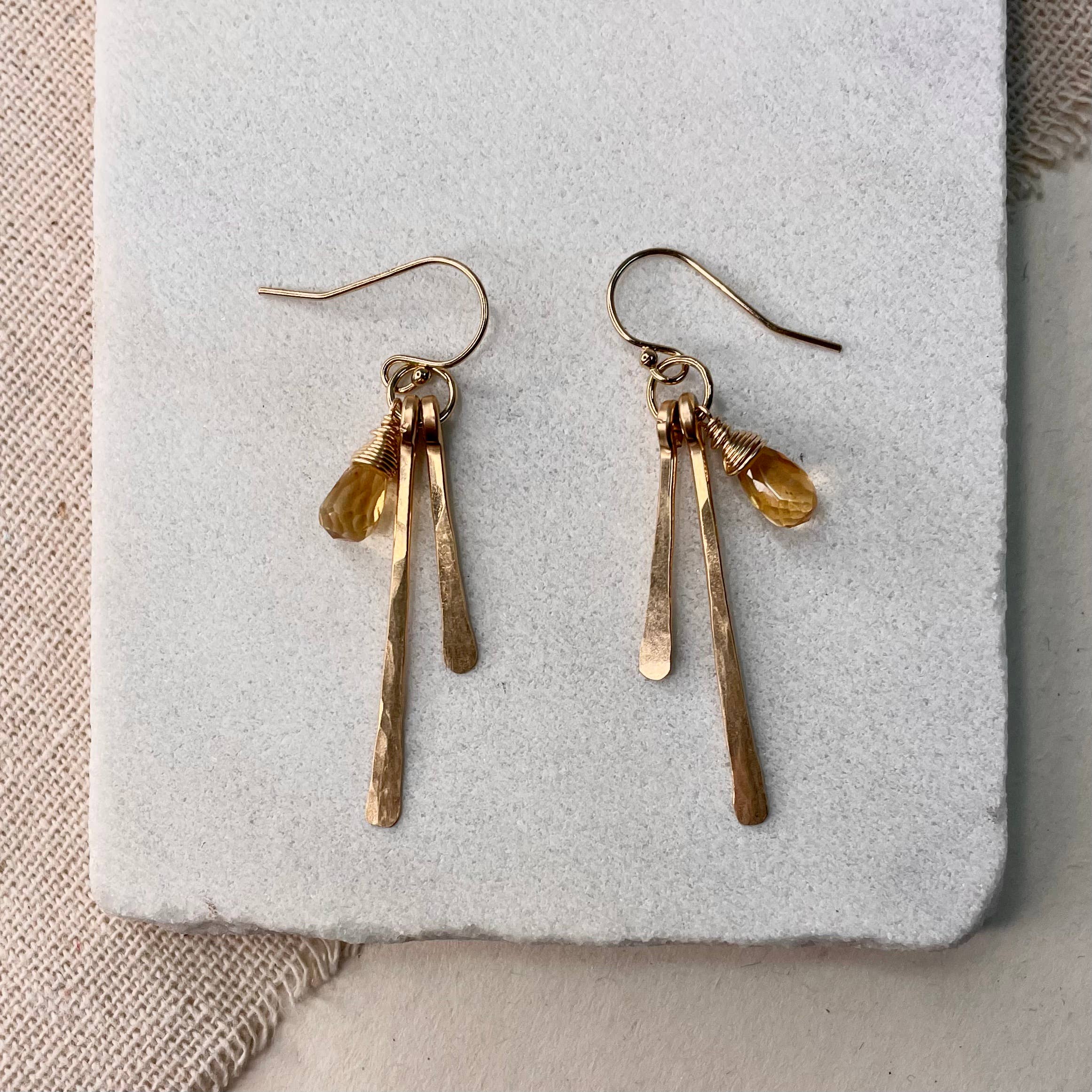 Hammered Fringe and Stone Earrings