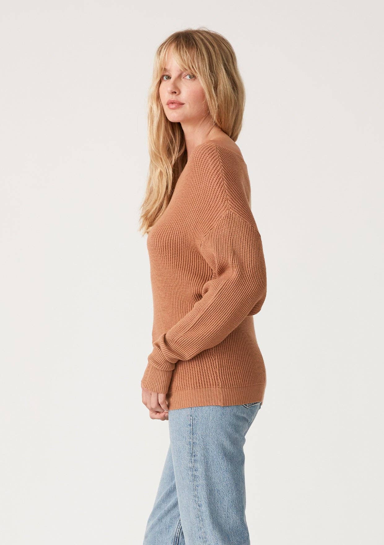 Long Sleeve Waffle Knit Pullover Sweater