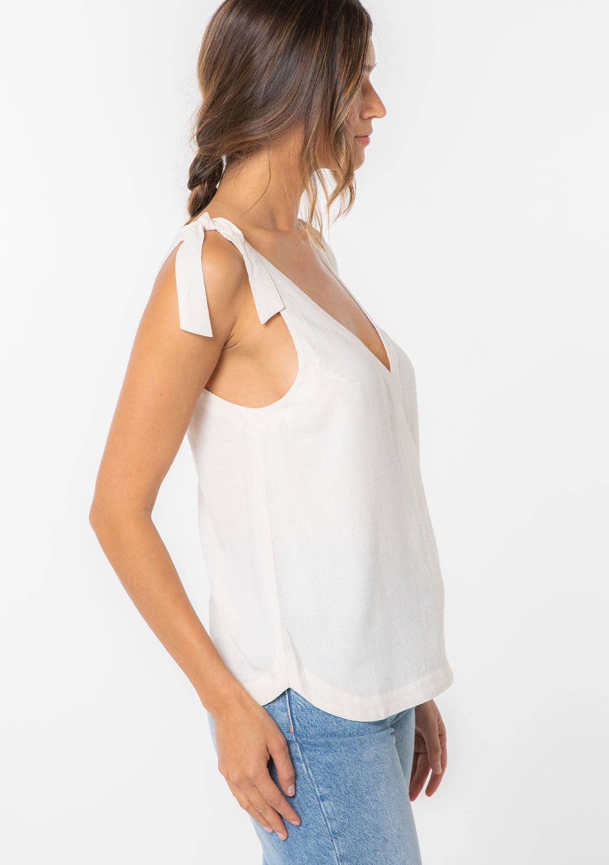 Linen Blend Double V Neck Tank Top