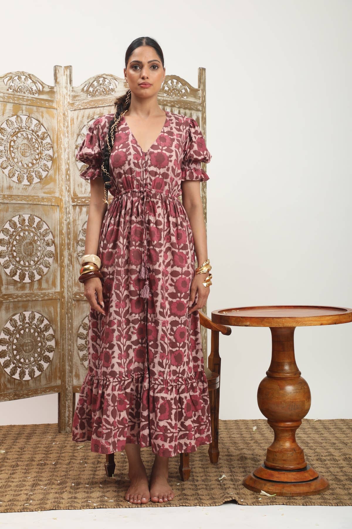 Emelie Block Printed Dress (Wine)
