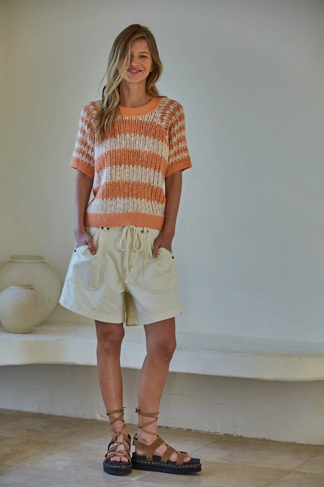 Knit Sweater Cotton Acrylic Short Sleeve Pullover