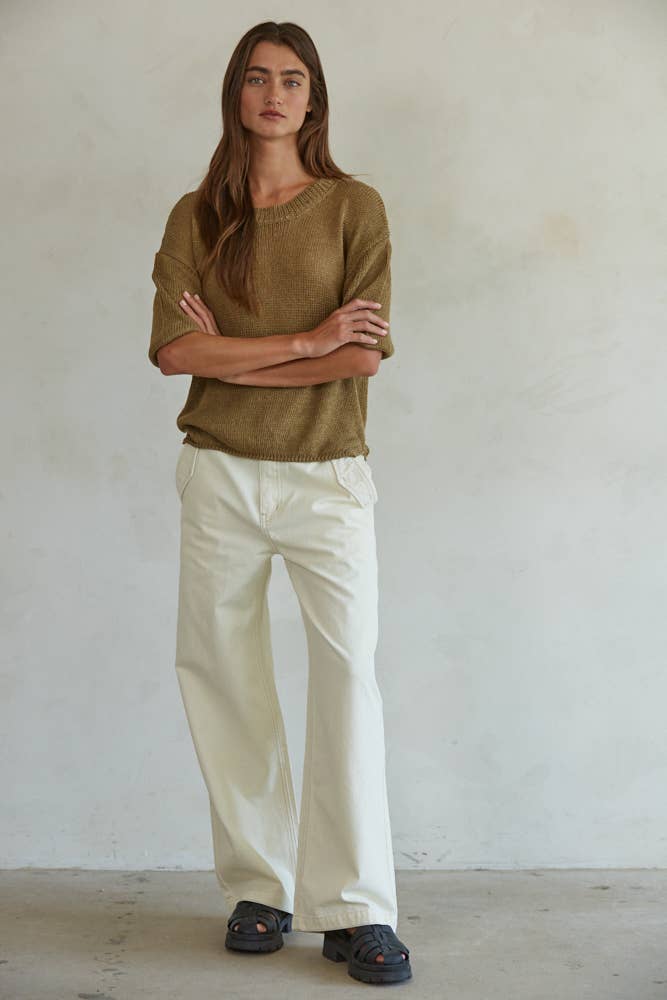 Knit Sweater Crew Neck Drop Shoulder Top