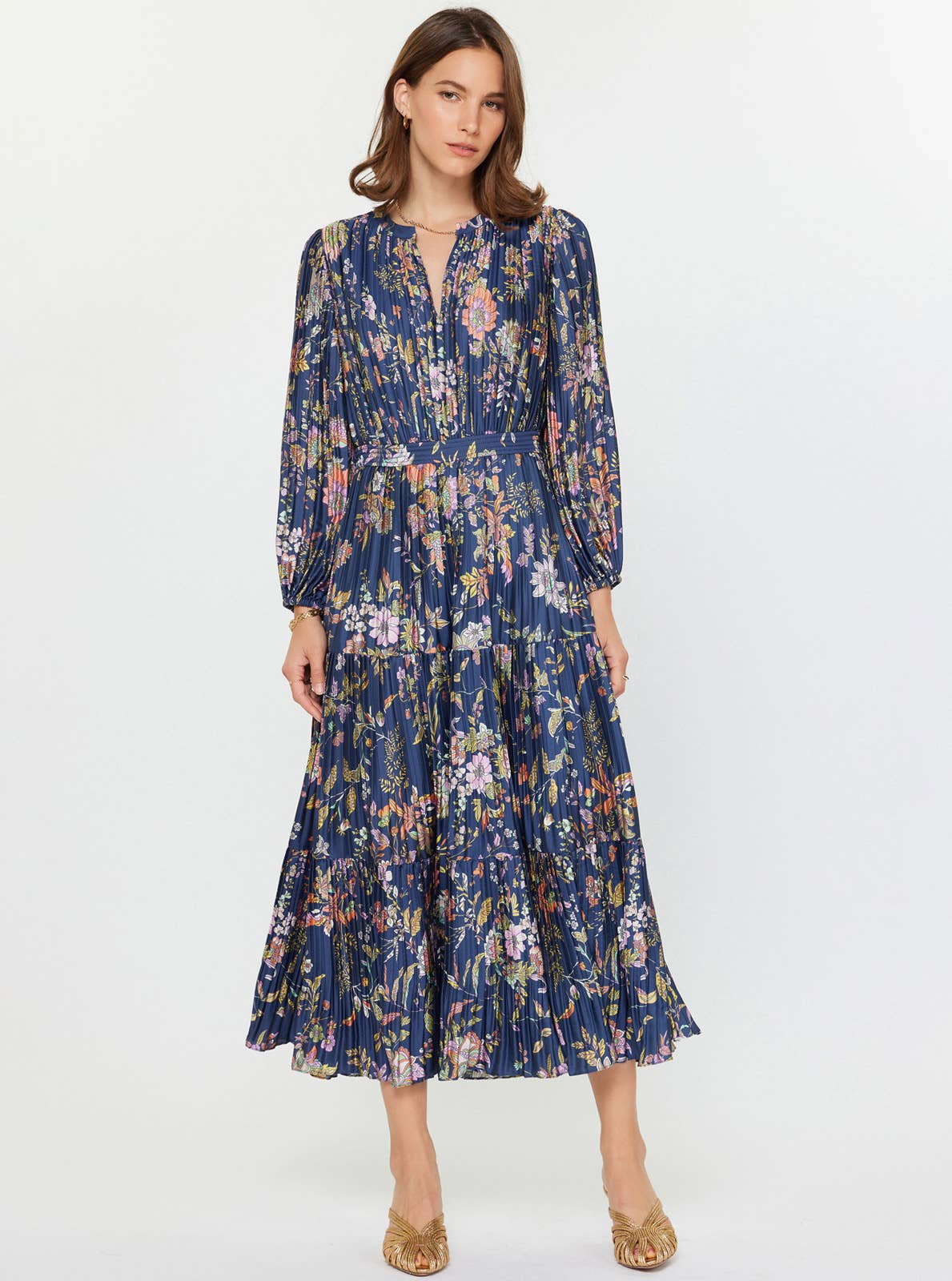 Floral Printed Pleated Long Dress
