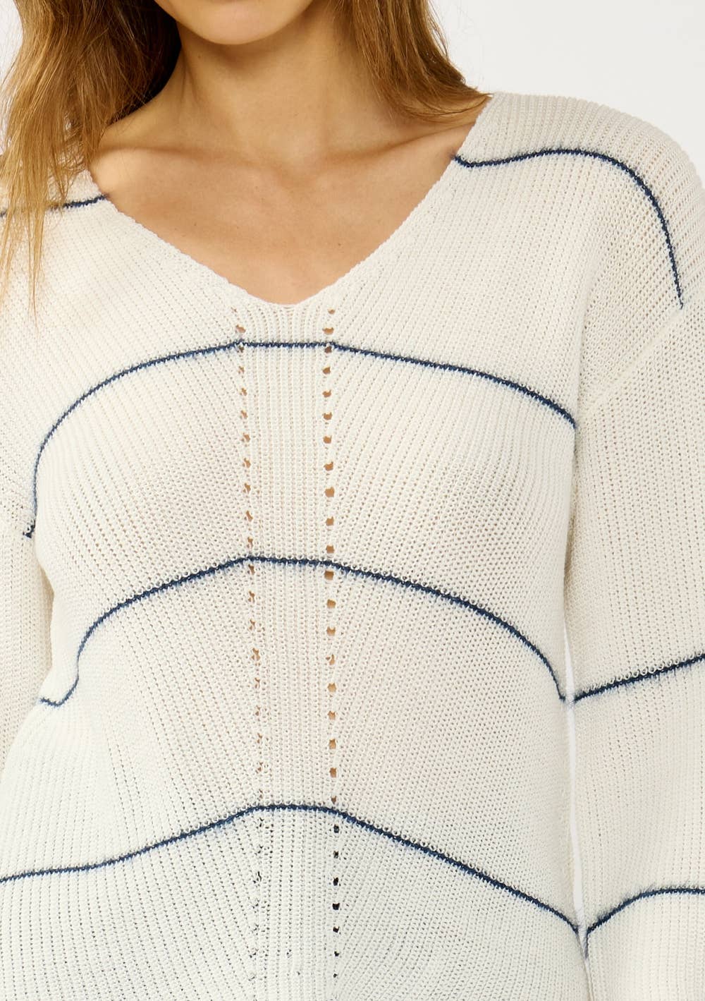 V Neck Fuzzy Stripe Sweater