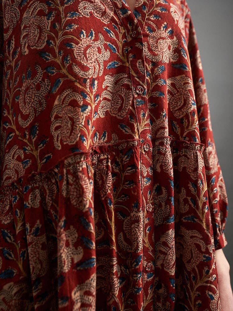 Britta Long Sleeve Tiered Dress Red Floral