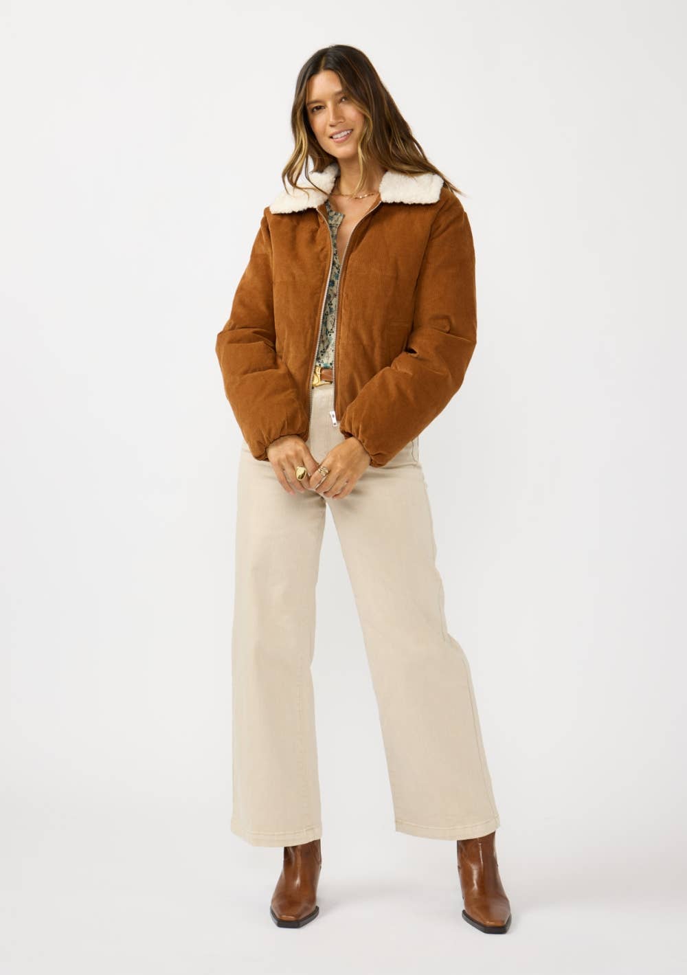 Corduroy Puffer Jacket with Sherpa Collar