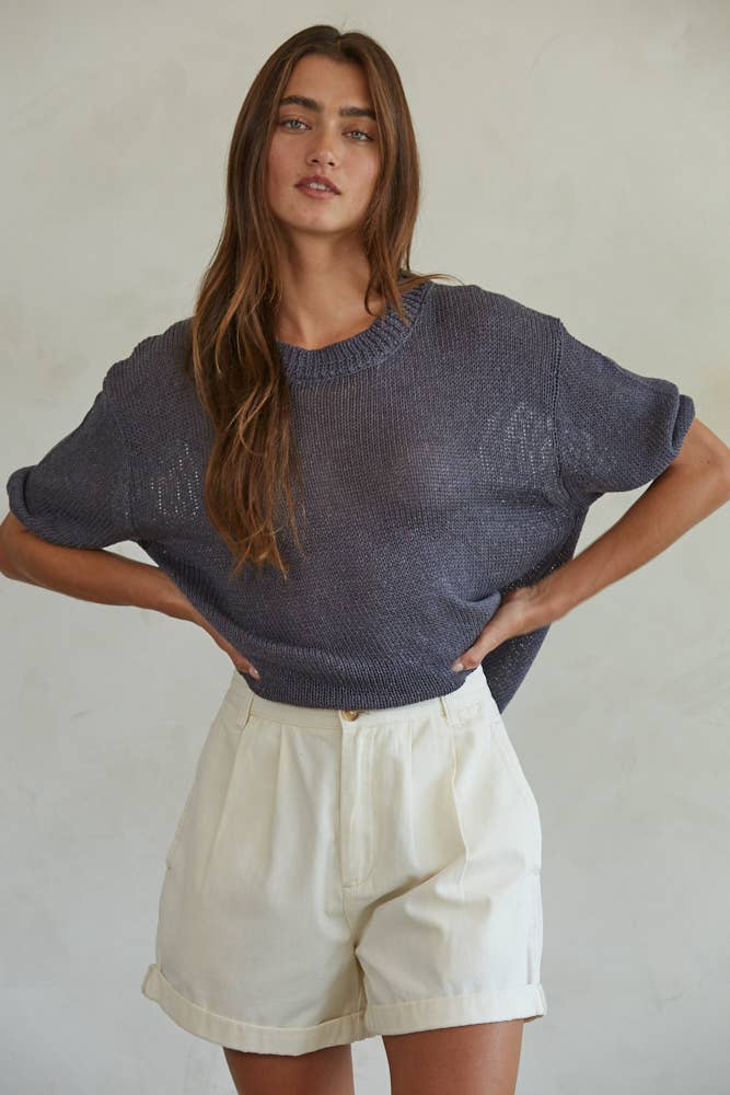 Knit Sweater Crew Neck Drop Shoulder Top