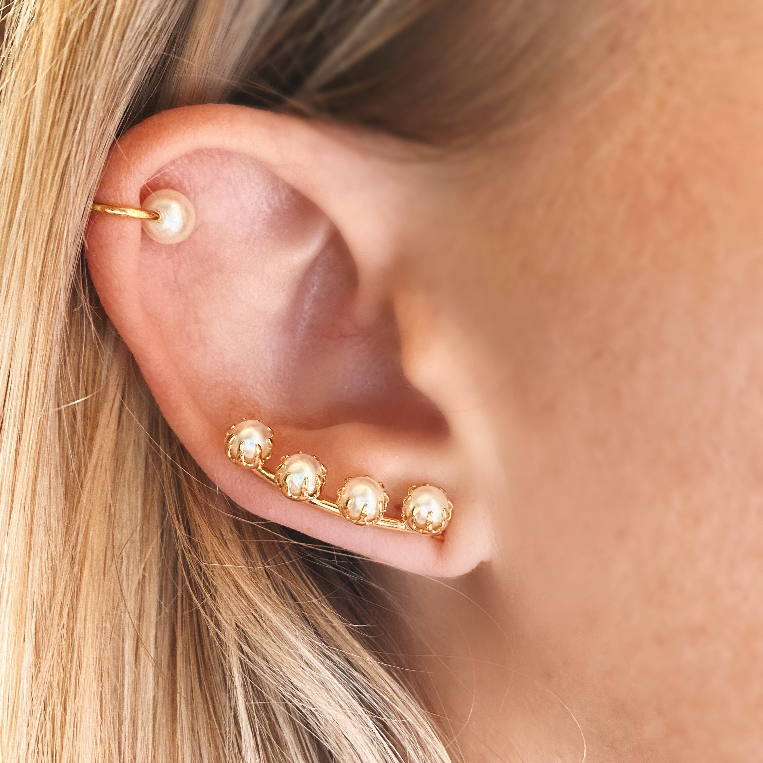 Pearl Ear Climber Style Earrings