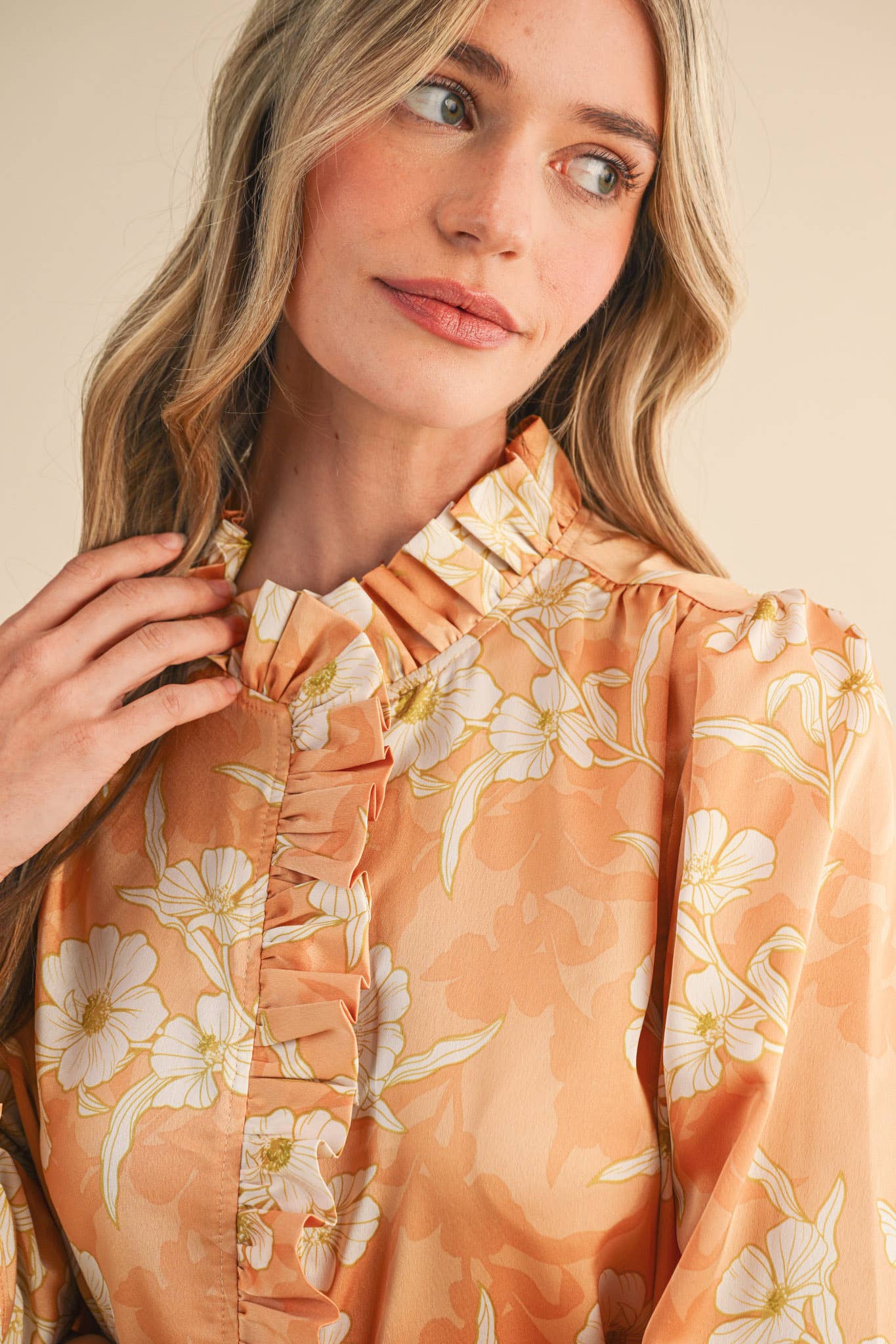 Floral Print Ruffled Button Down Top