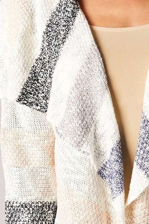 Striped Marled Knit Cardigan Sweater