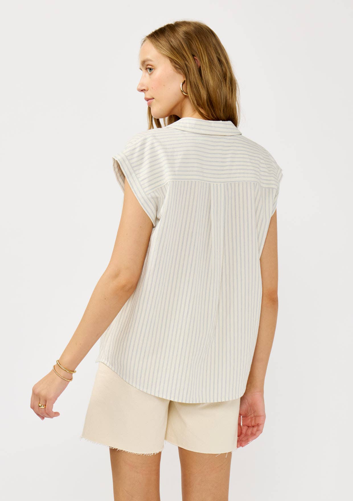 Striped Cotton Camp Shirt with Pocket