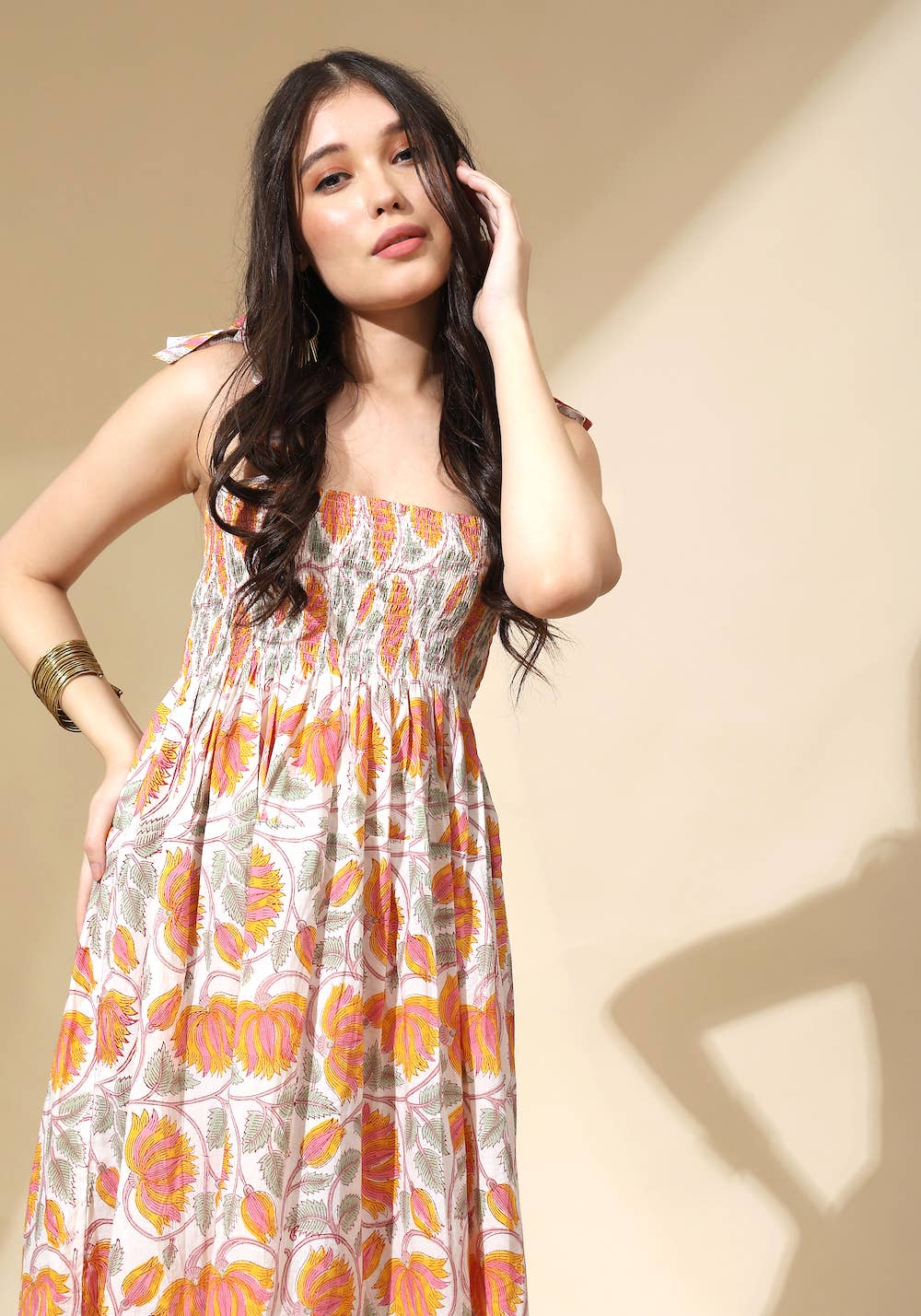 Block Printed Smock Maxi Dress (Jasmi)