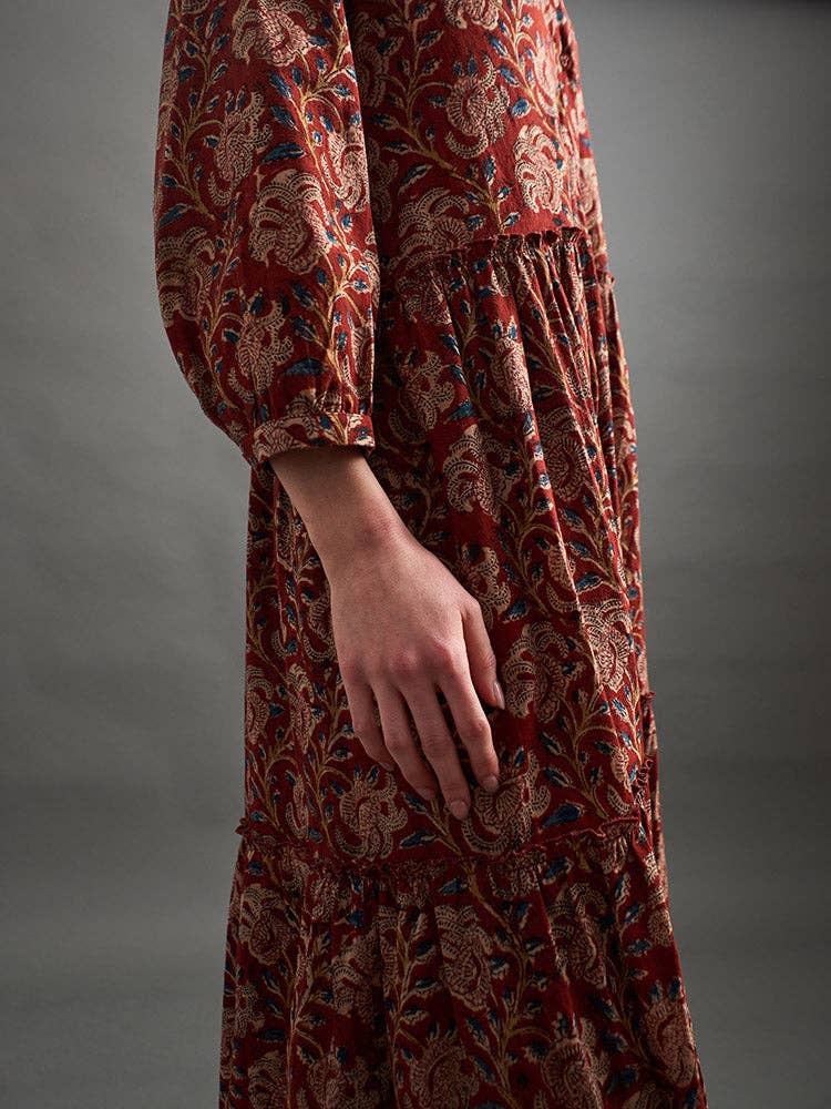 Britta Long Sleeve Tiered Dress Red Floral