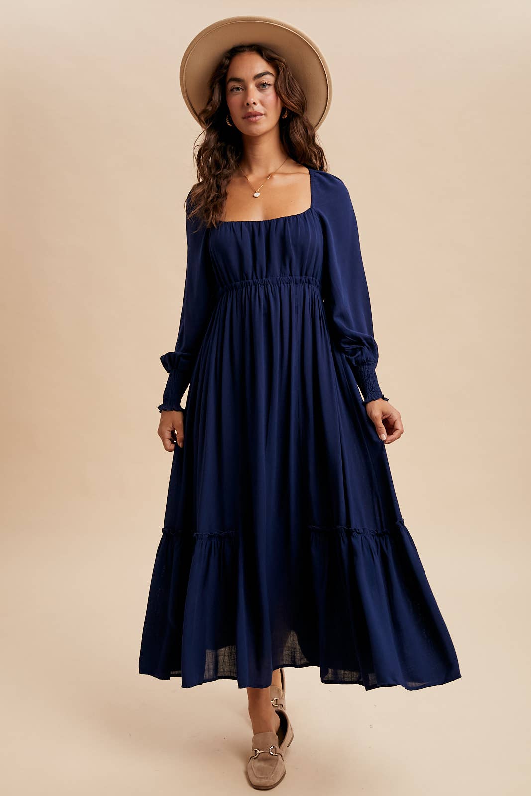 Gathered Long Sleeve Maxi Dress