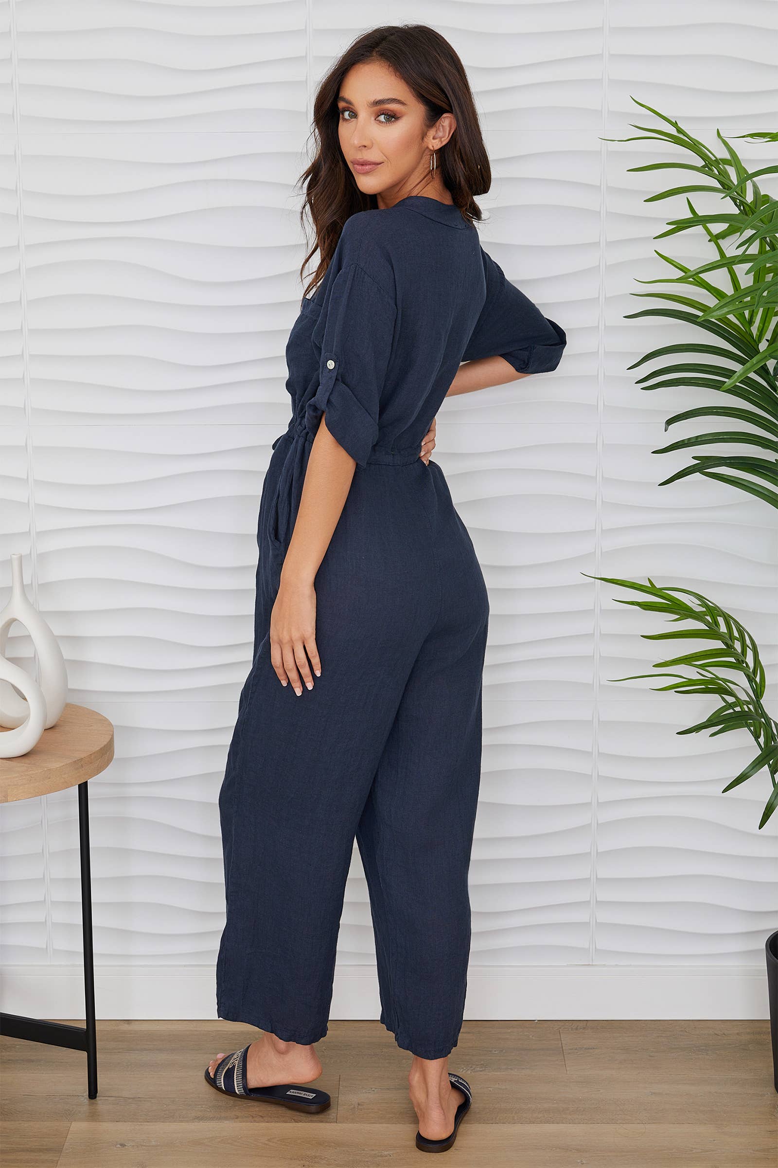 Linen Long Sleeve Jumpsuit