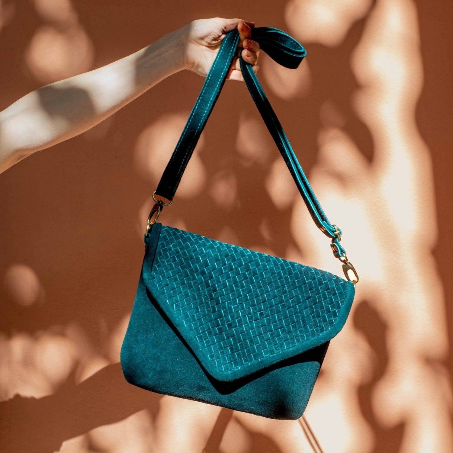 Teal Suede Woven Everyday Bag