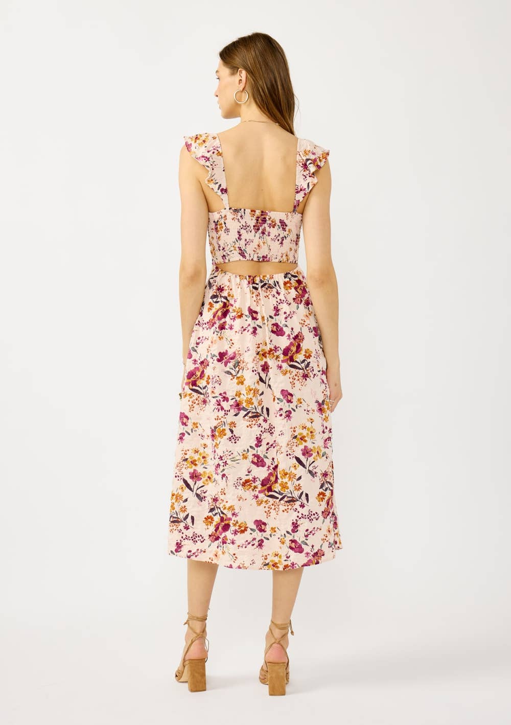 Lace-Up Smocked Bodice Midi Dress