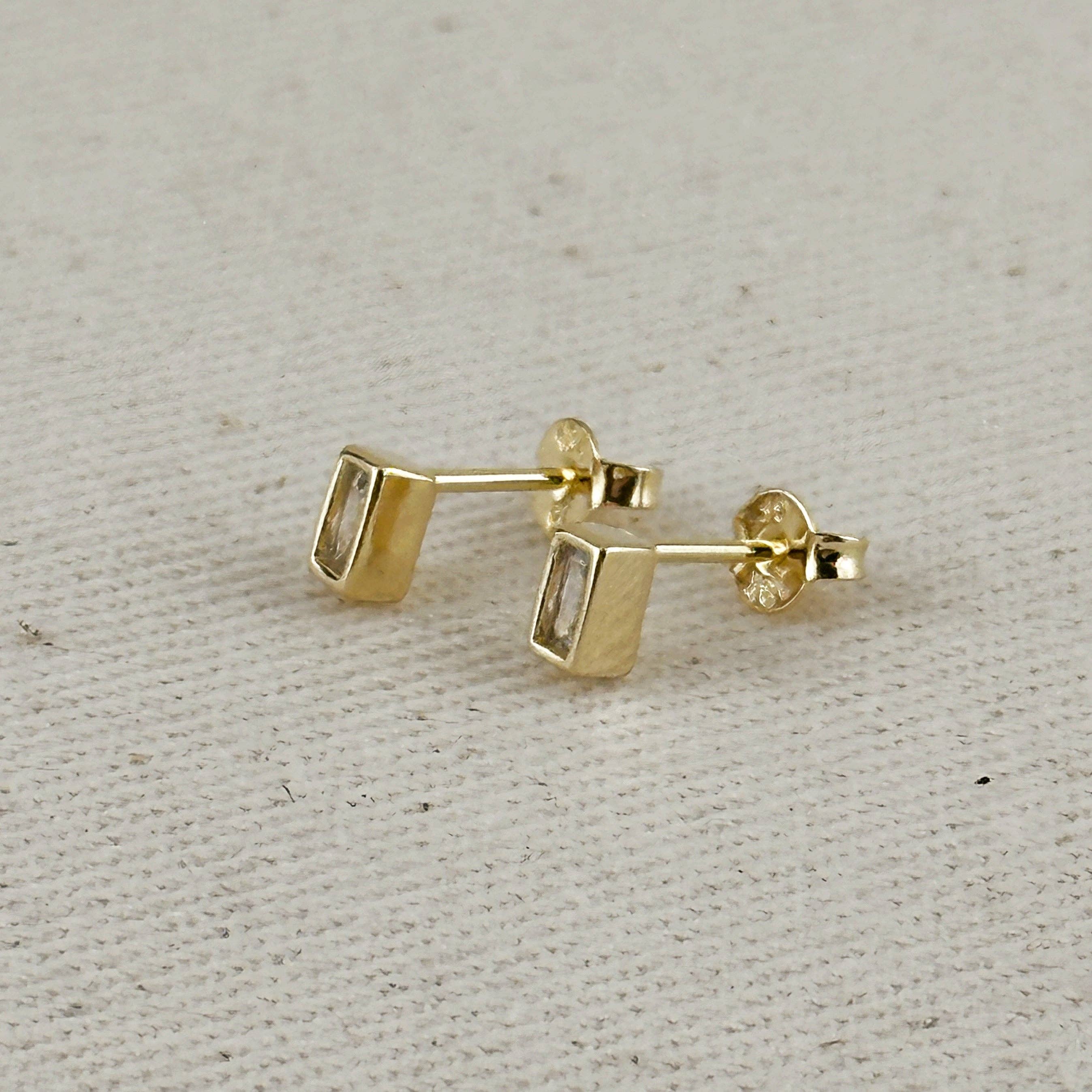 Mini Bezel Baguette Stud Earrings
