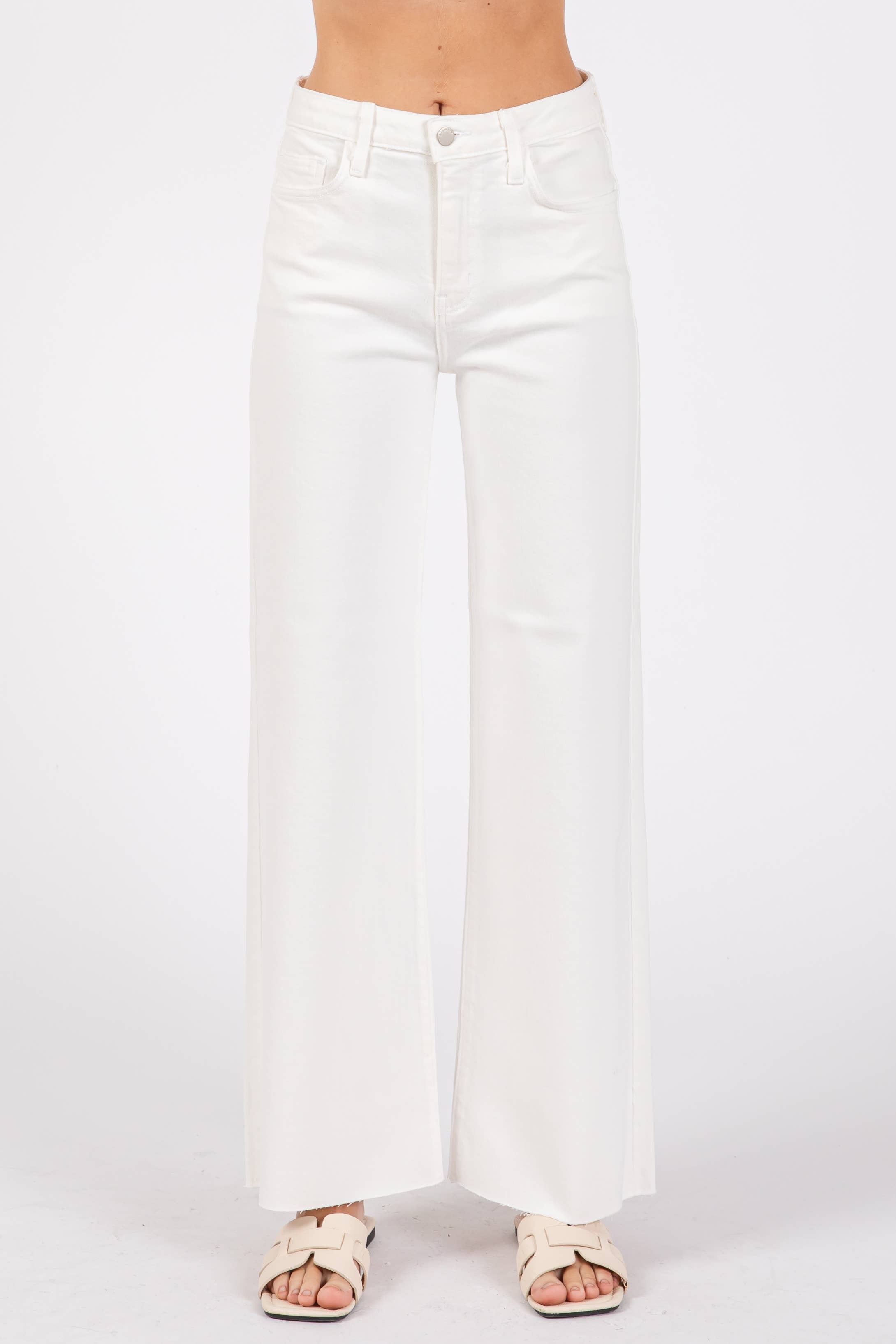 Paola A-Line Scissor Cut Wide Jeans - White