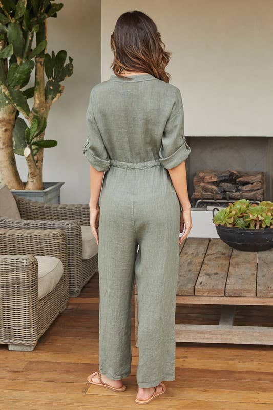 Linen Long Sleeve Jumpsuit