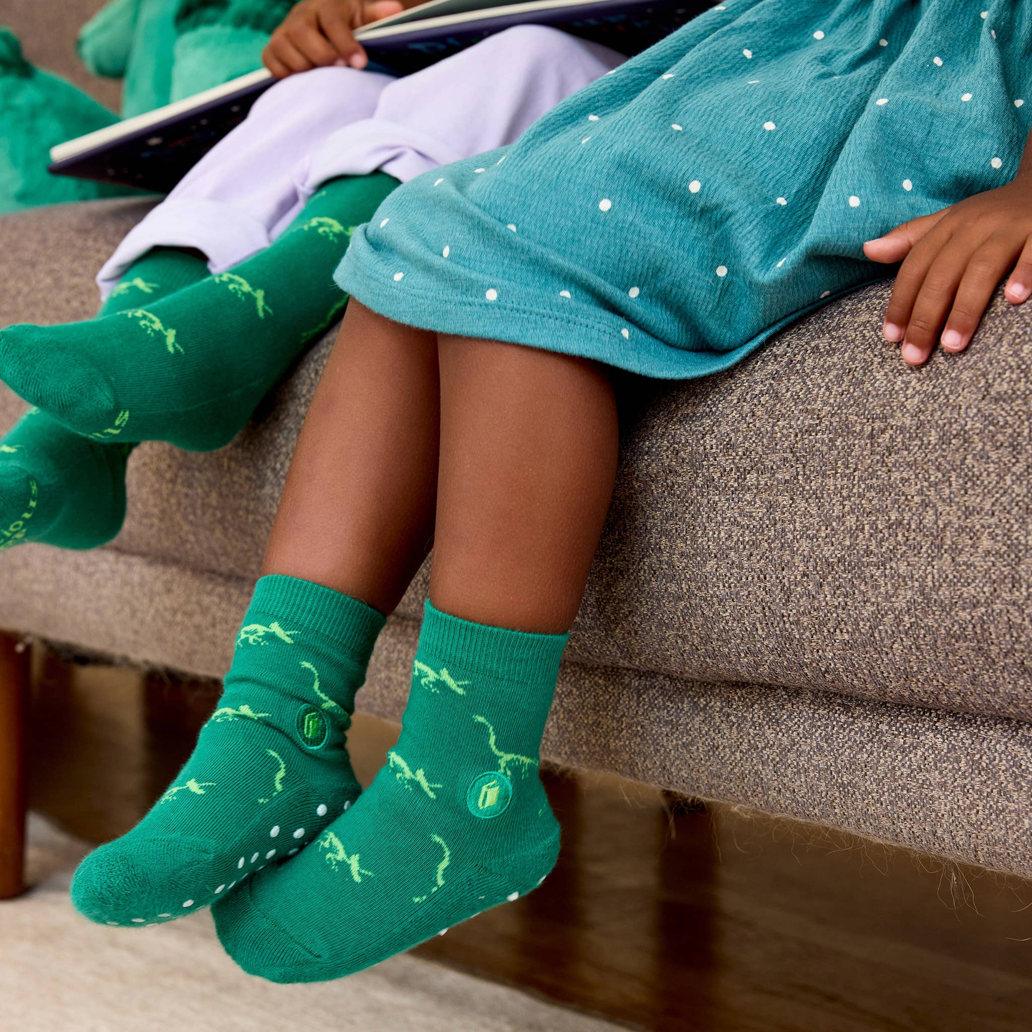 Kids Socks that Give Books (Green Dinosaurs)