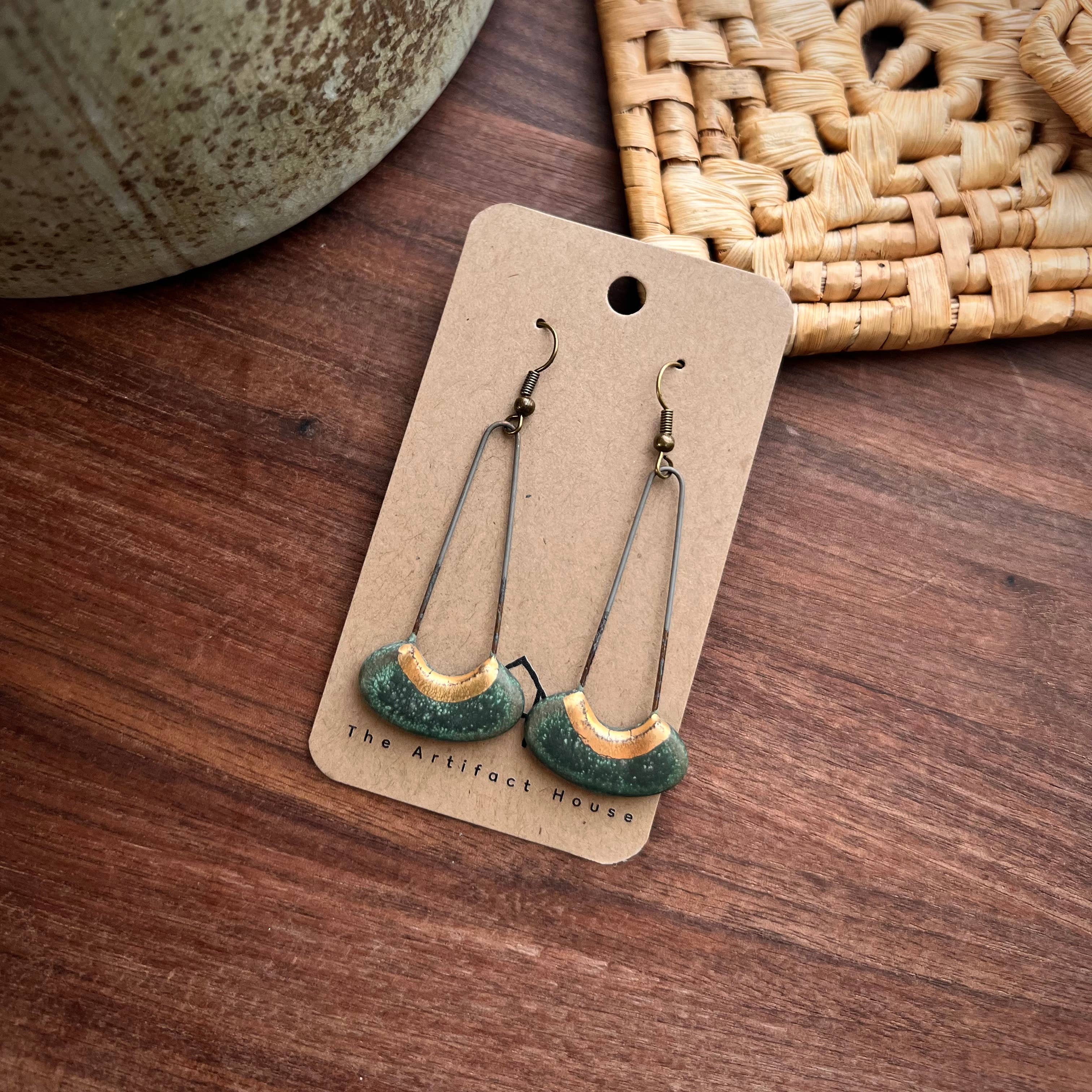 Patina Green Cut Oval Earrings