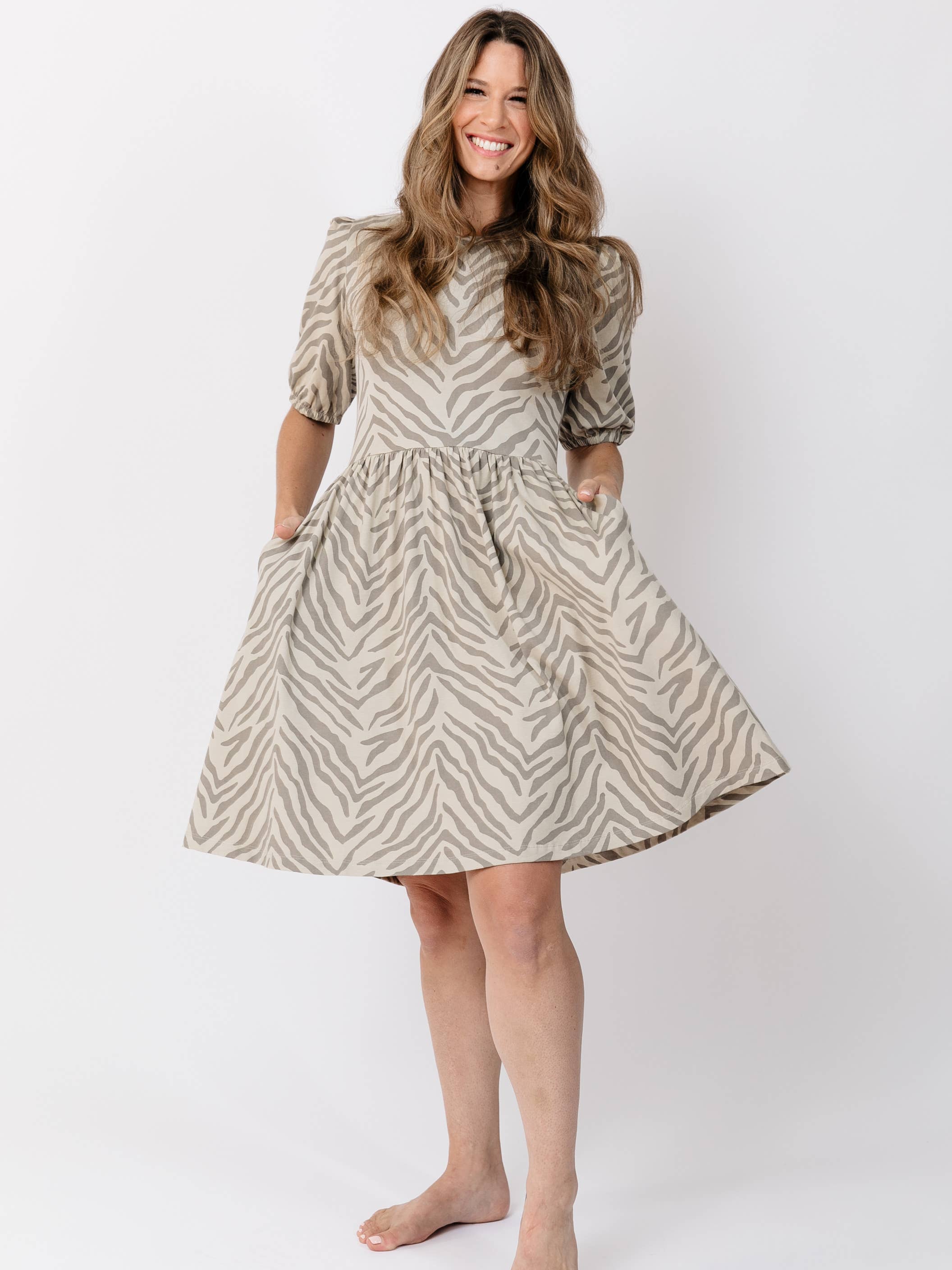 Inez Bubble Sleeve Dress Savanna Stripe
