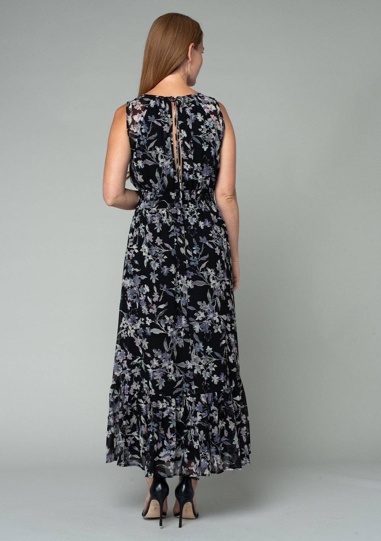 Floral Sleeveless Round Neck Open Back Maxi Dress