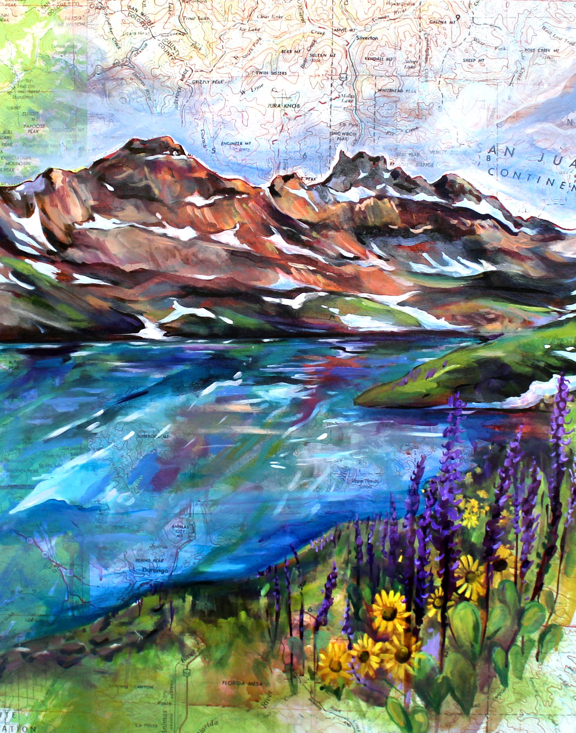 Turquoise Lake Map Art Print