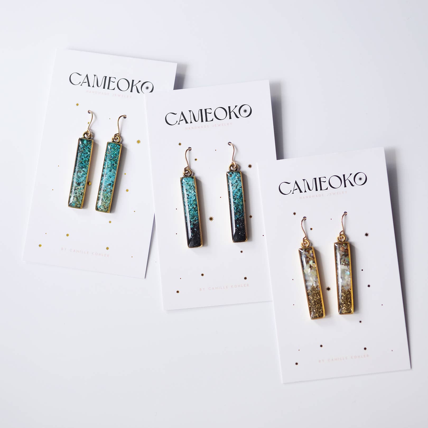 The Colorblock Gradient Gemstone Bar Dangle Earrings