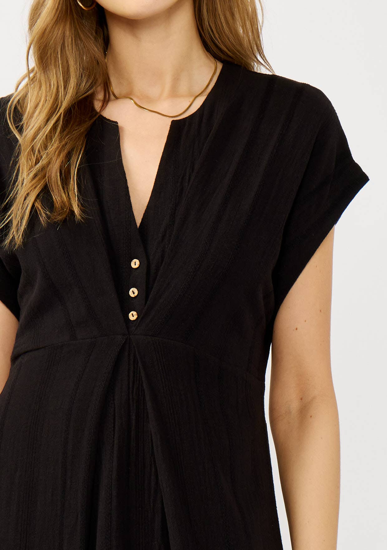 Pleated Panel Button Front Midi Dress