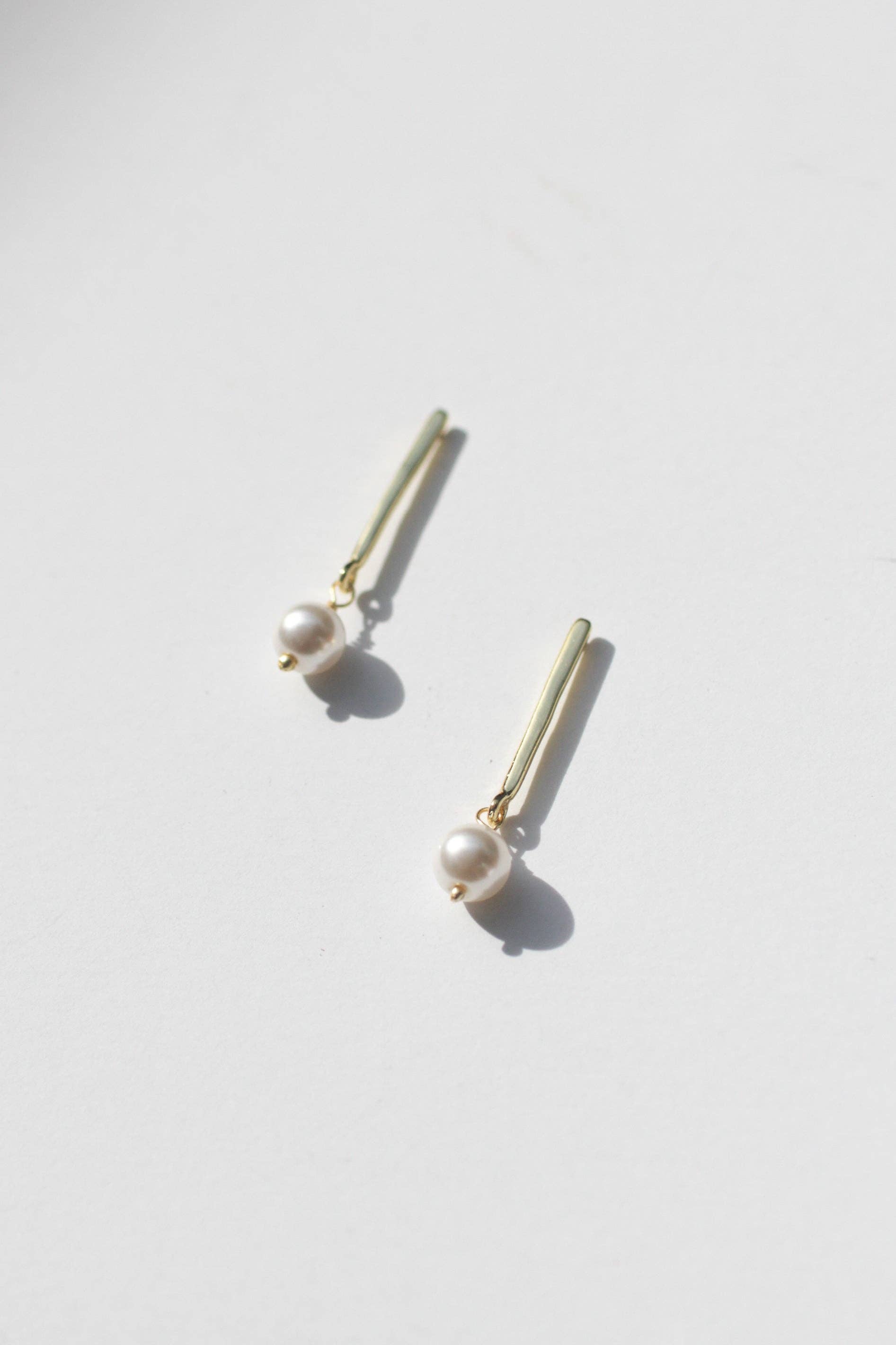 Luxe Gold Pearl Bar Earrings