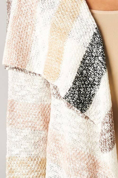 Striped Marled Knit Cardigan Sweater