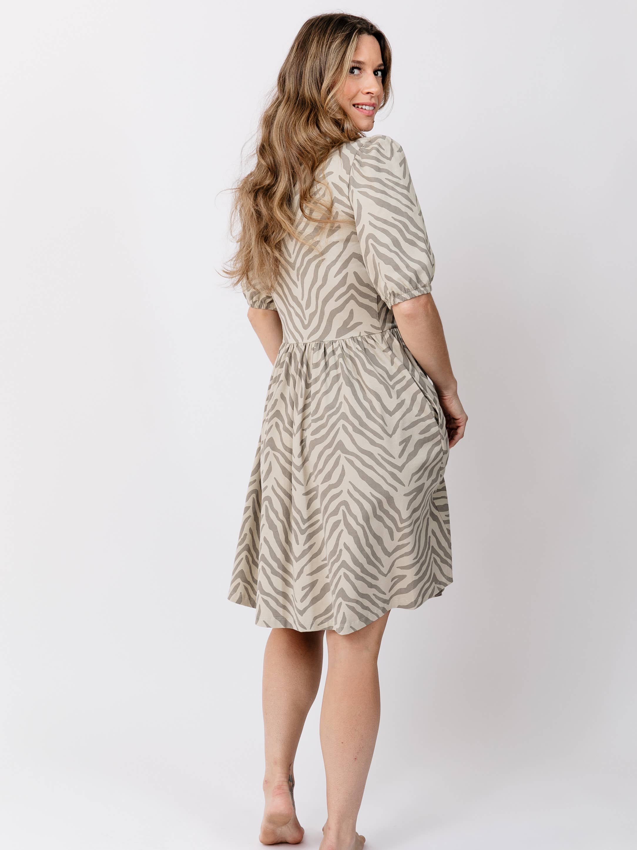 Inez Bubble Sleeve Dress Savanna Stripe