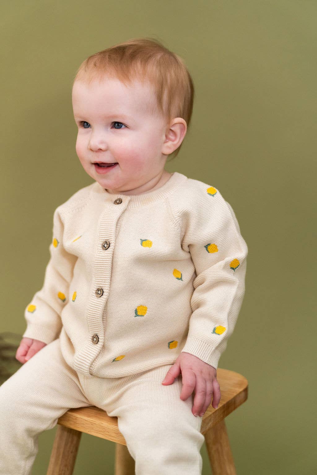 Lemon Embroidered Sweater Knit Baby Cardigan (Organic Cotton