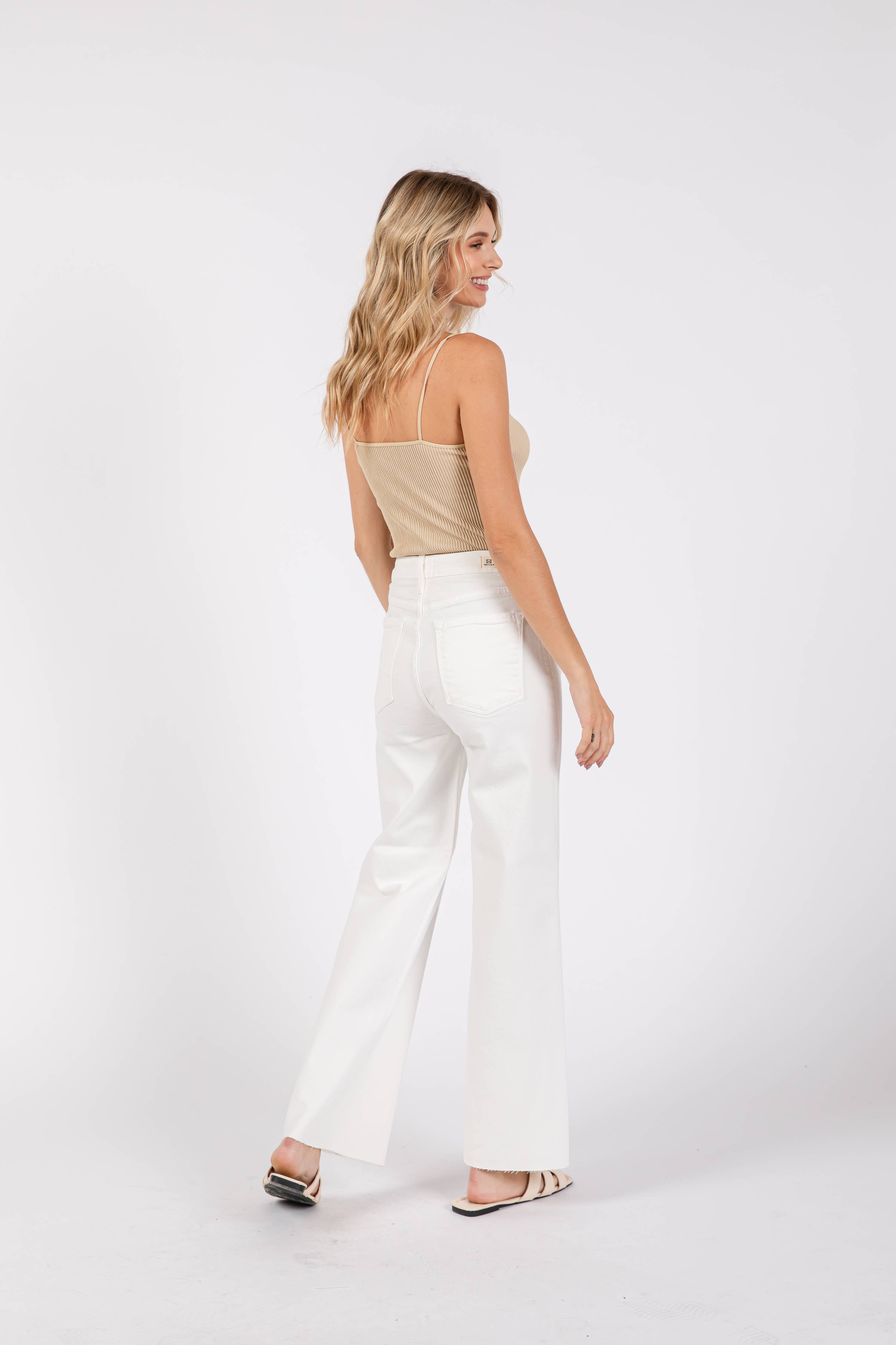 Paola A-Line Scissor Cut Wide Jeans - White