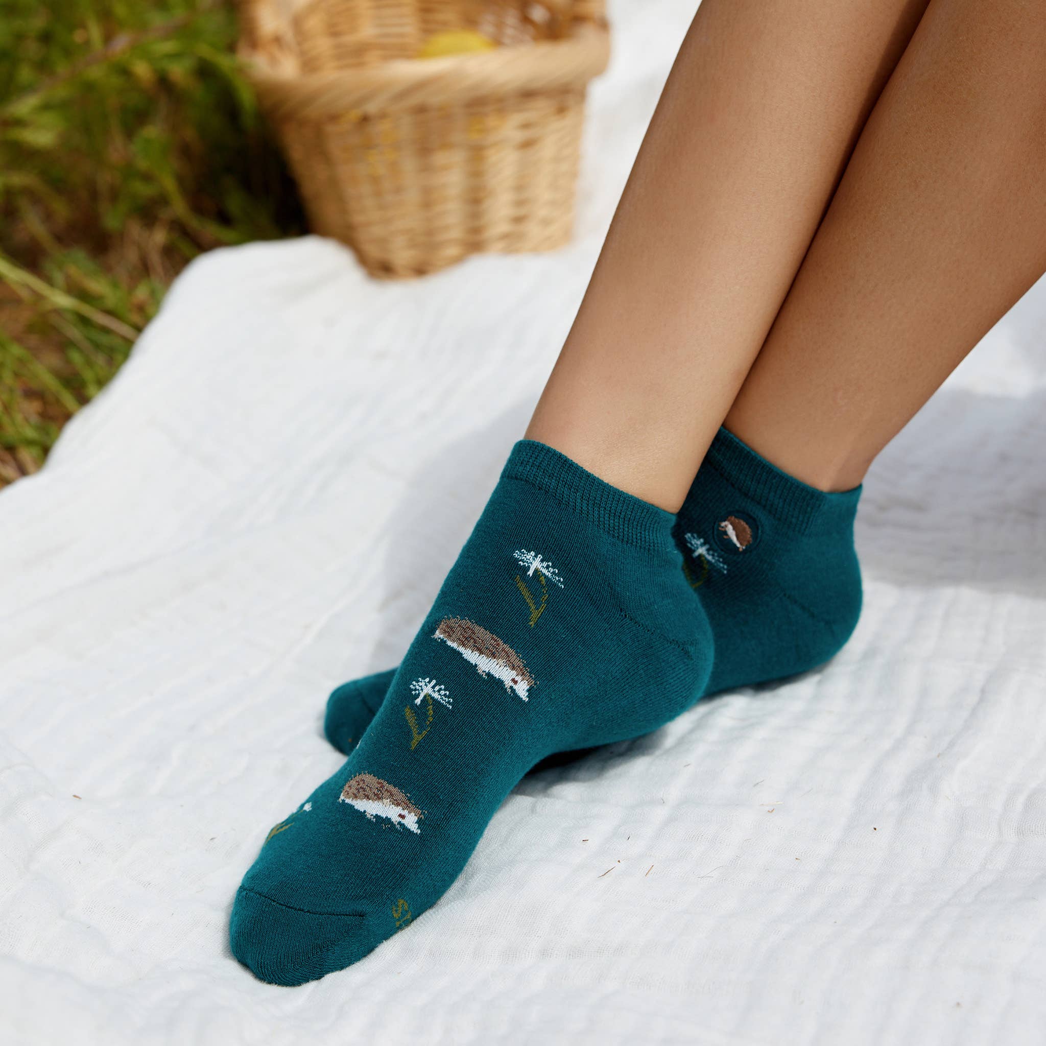 Ankle Socks that Protect Pollinators (Teal Hedgehogs)