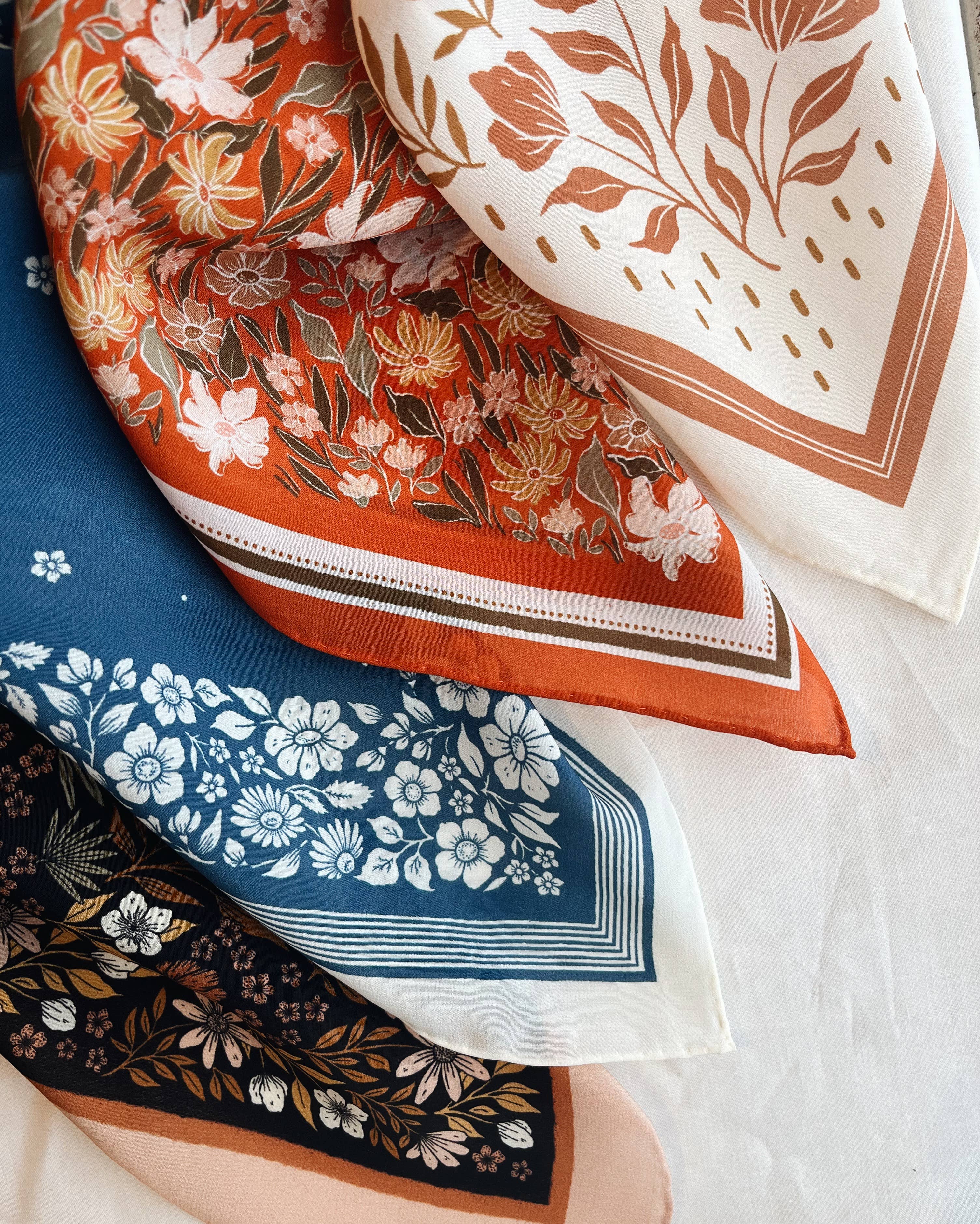 100% Silk Bandana Scarf - Botanical Garden Floral