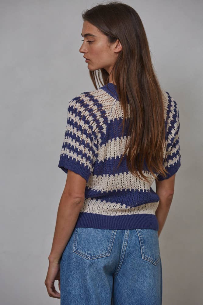 Knit Sweater Cotton Acrylic Short Sleeve Pullover