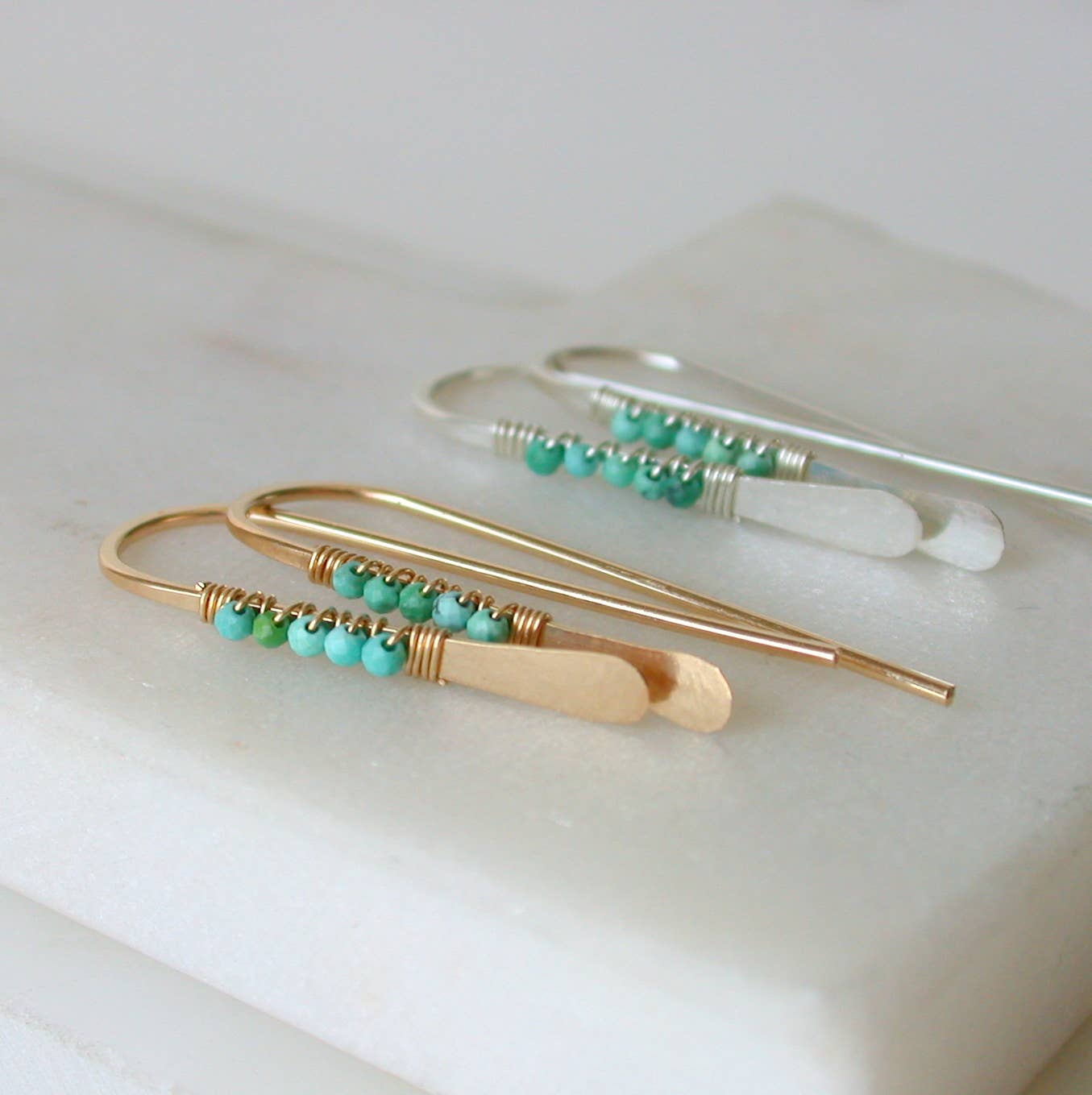 Gemstone Wrapped Petite Threader Earrings