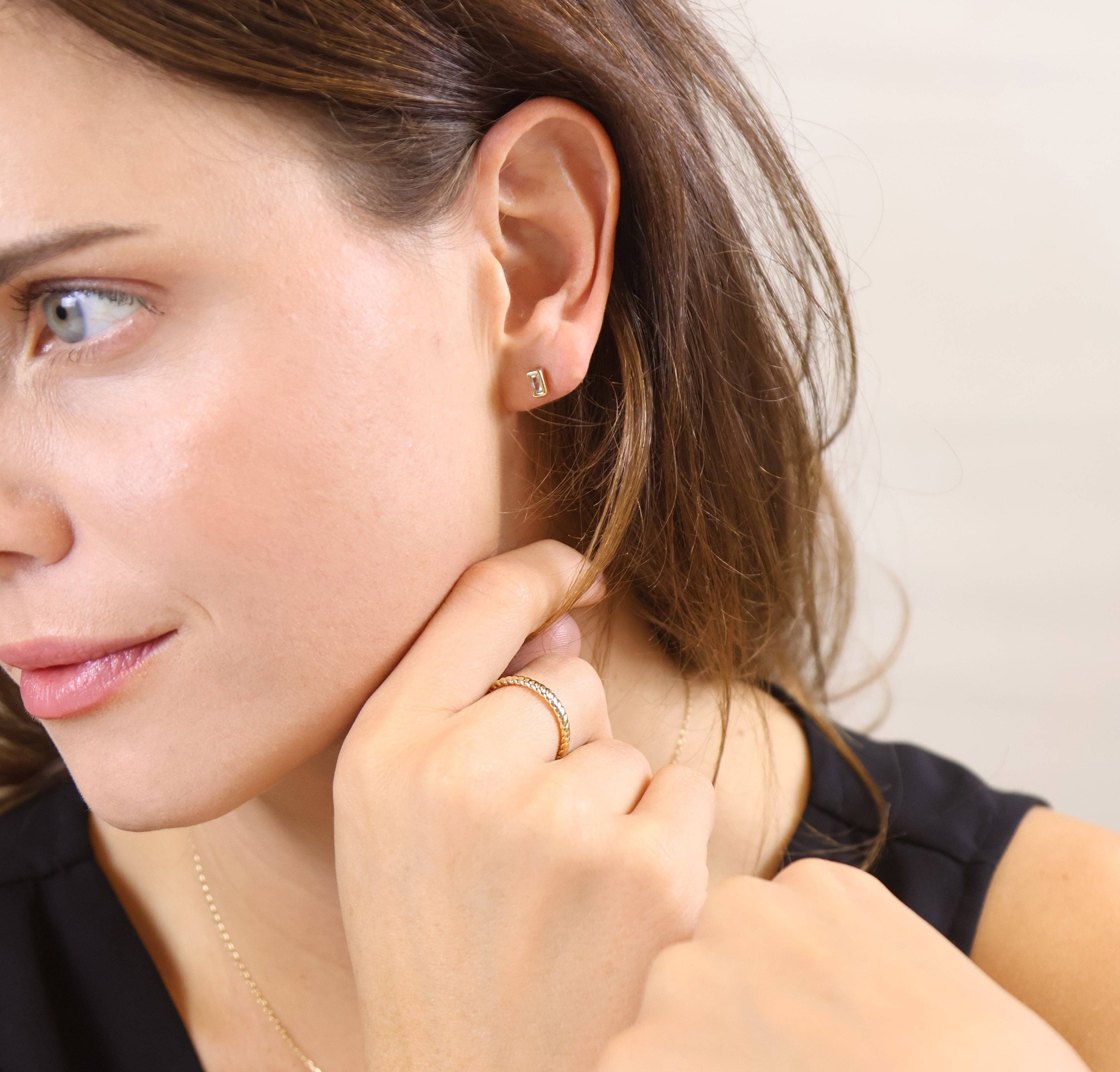 Mini Bezel Baguette Stud Earrings