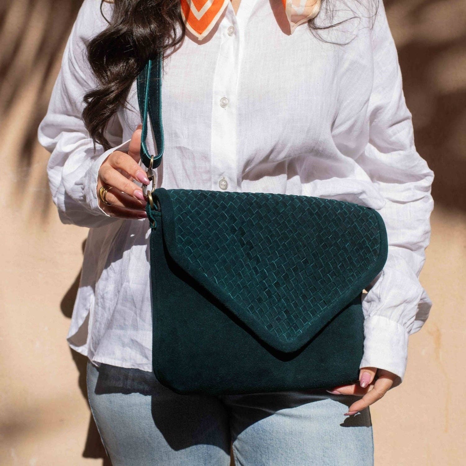 Teal Suede Woven Everyday Bag