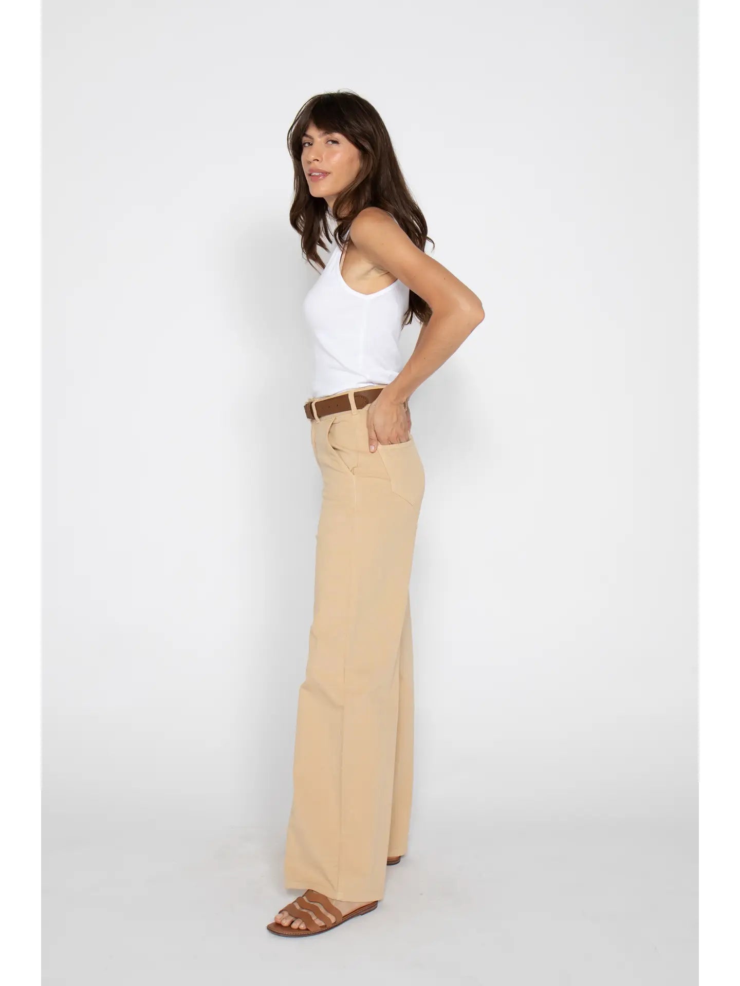 Flora Stretch High Rise Trouser, Almond Buff
