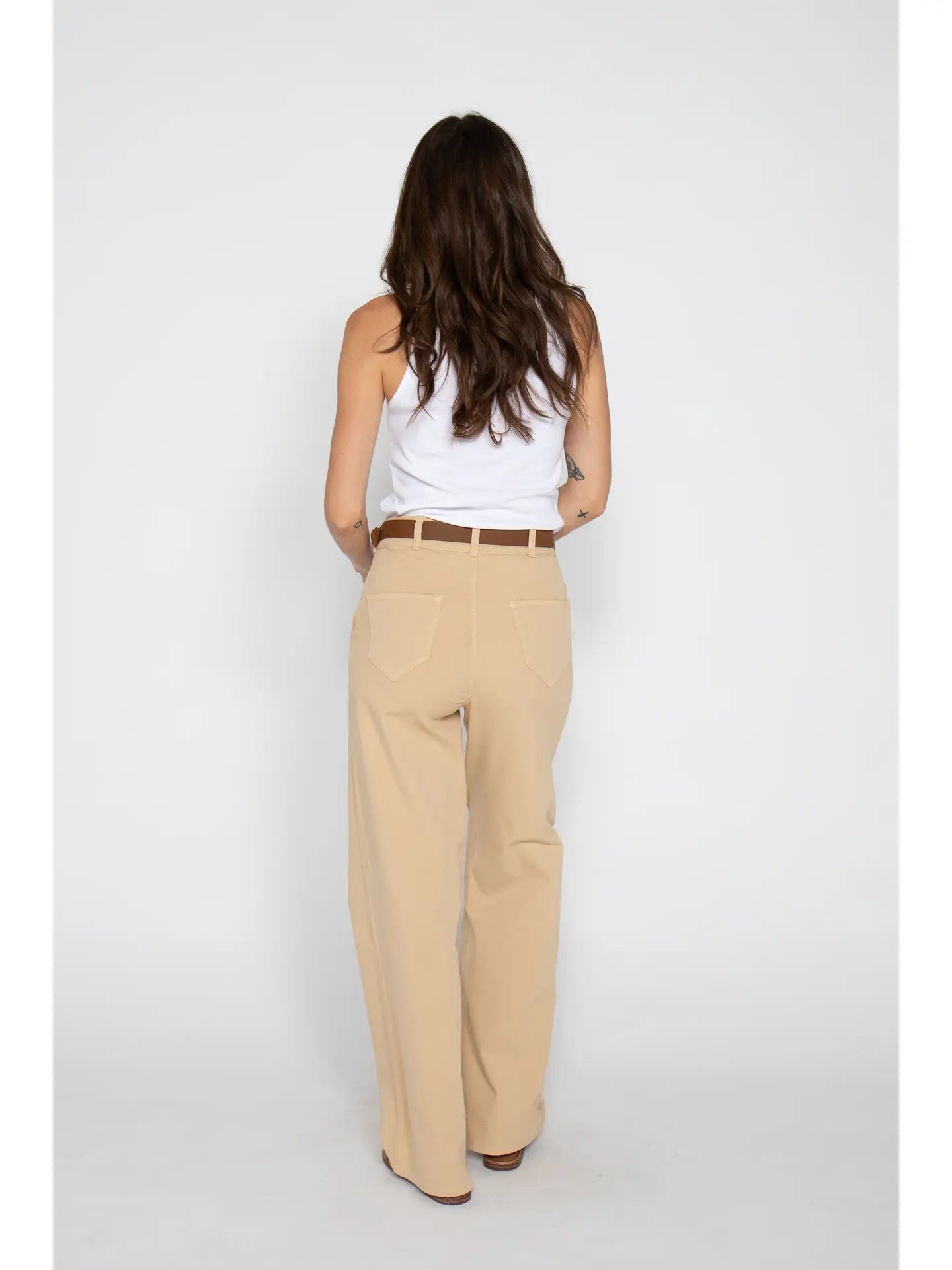 Flora Stretch High Rise Trouser, Almond Buff