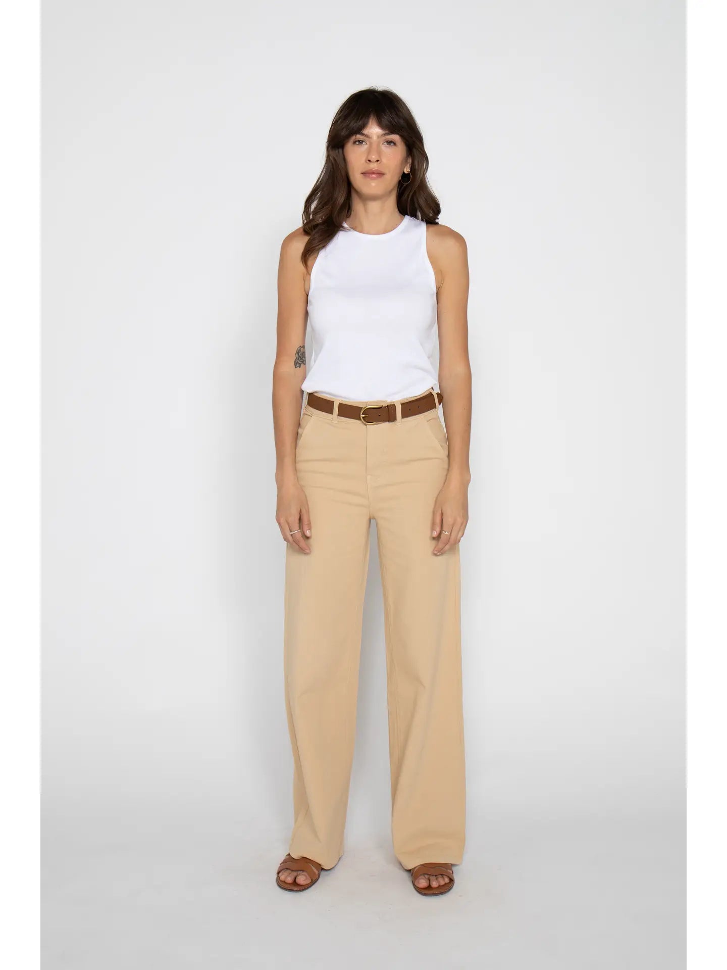 Flora Stretch High Rise Trouser, Almond Buff