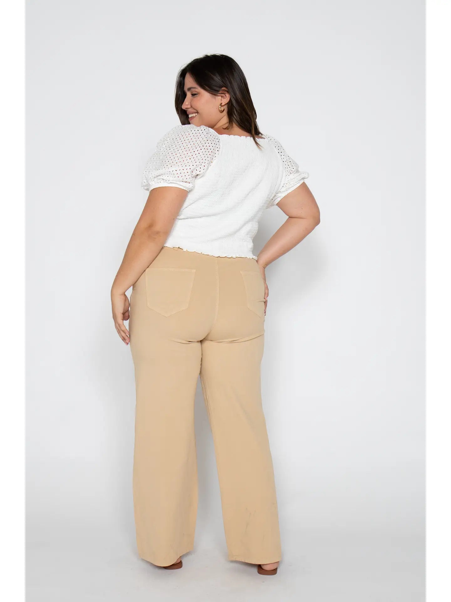 Flora Stretch High Rise Trouser, Almond Buff