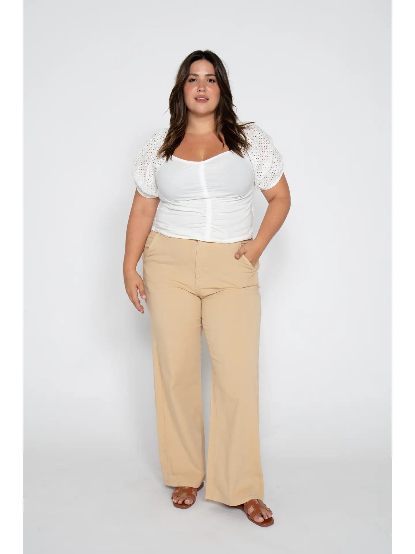 Flora Stretch High Rise Trouser, Almond Buff